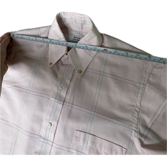 Arrow Dover Men’s Button Down Shirt Pink Plaid Short Sleeves 15 Small Made USA - Picture 4 of 6